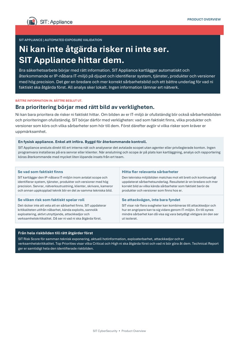 SIT Appliance Product Overview